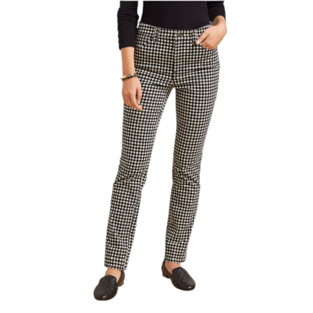 Talbots Black and White Buffalo Plaid Corduroy Straight Leg Pants, 6P